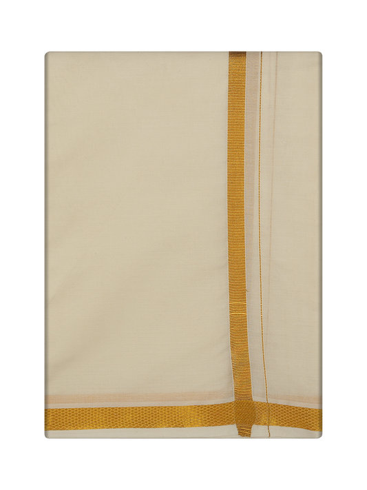 Men's Cotton Cream 3/4" Gold Jari Panchakacham & Angavastram Set Sigma