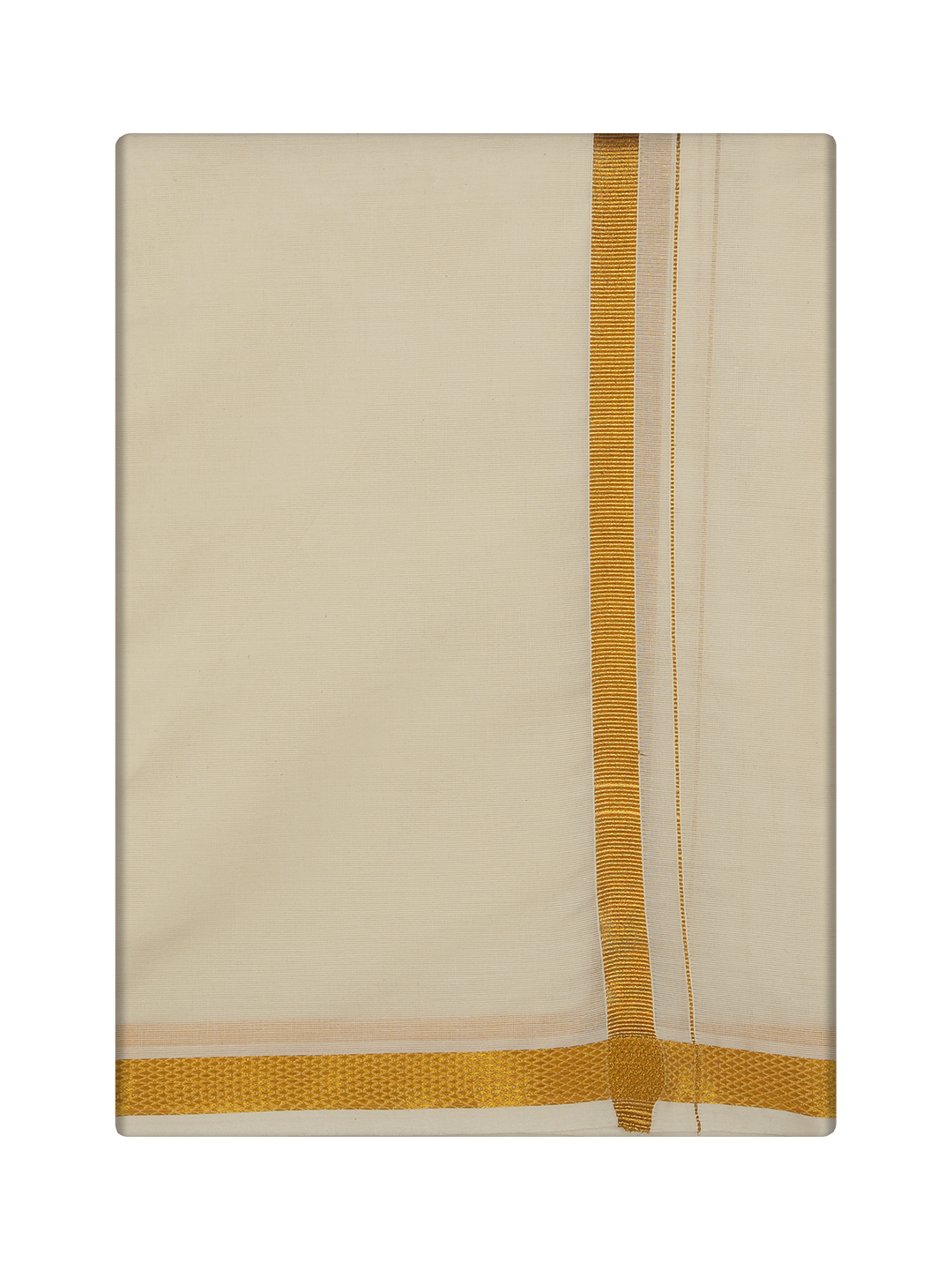 Men's Cotton Cream 3/4" Gold Jari Panchakacham & Angavastram Set Sigma