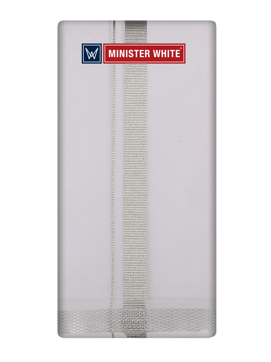 Cotton White Angavastram - Romeo 3/4 Silver by Minister White