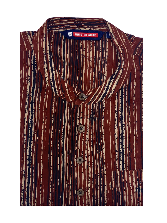 Mens Cotton Brown Colour Full Sleeves Short Kurta by Minister White