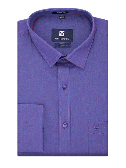Mens Cotton Regular Fit Purple Shirt Oxford by Minister White
