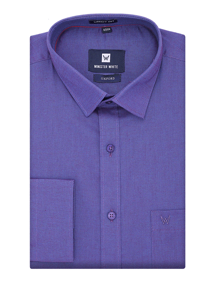 Mens Cotton Regular Fit Purple Shirt Oxford by Minister White