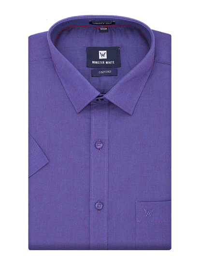 Mens Cotton Regular Fit Purple Colour Shirt Oxford by Minister White