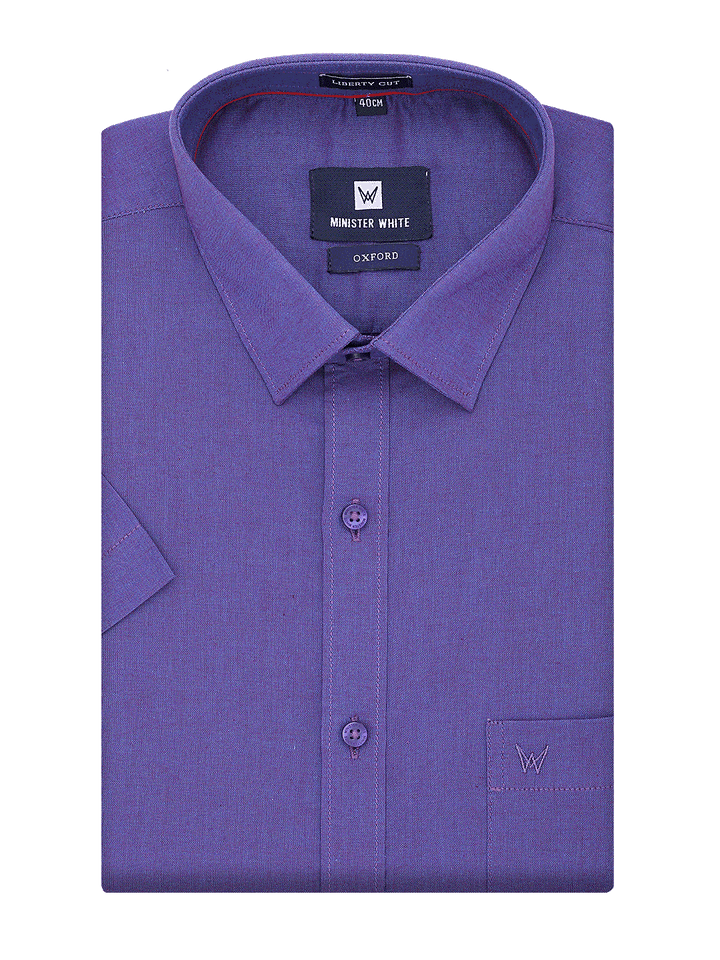 Mens Cotton Regular Fit Purple Colour Shirt Oxford by Minister White