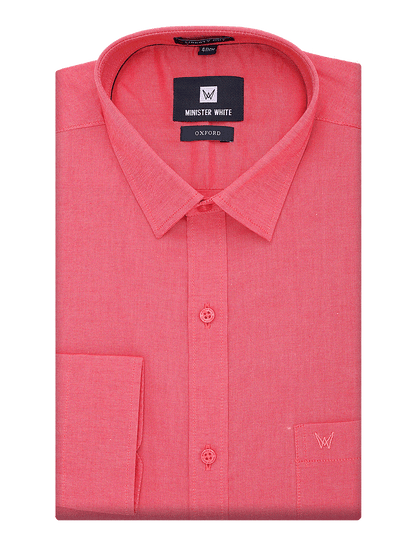 Mens Cotton Regular Fit Red Colour Shirt Oxford by Minister White