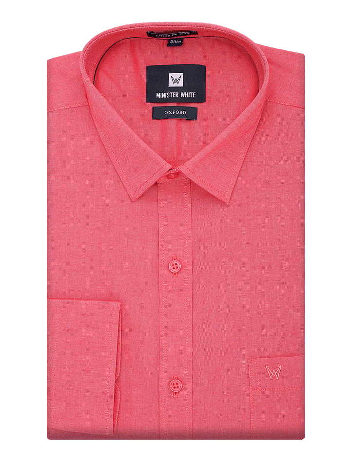 Mens Cotton Regular Fit Red Colour Shirt Oxford by Minister White