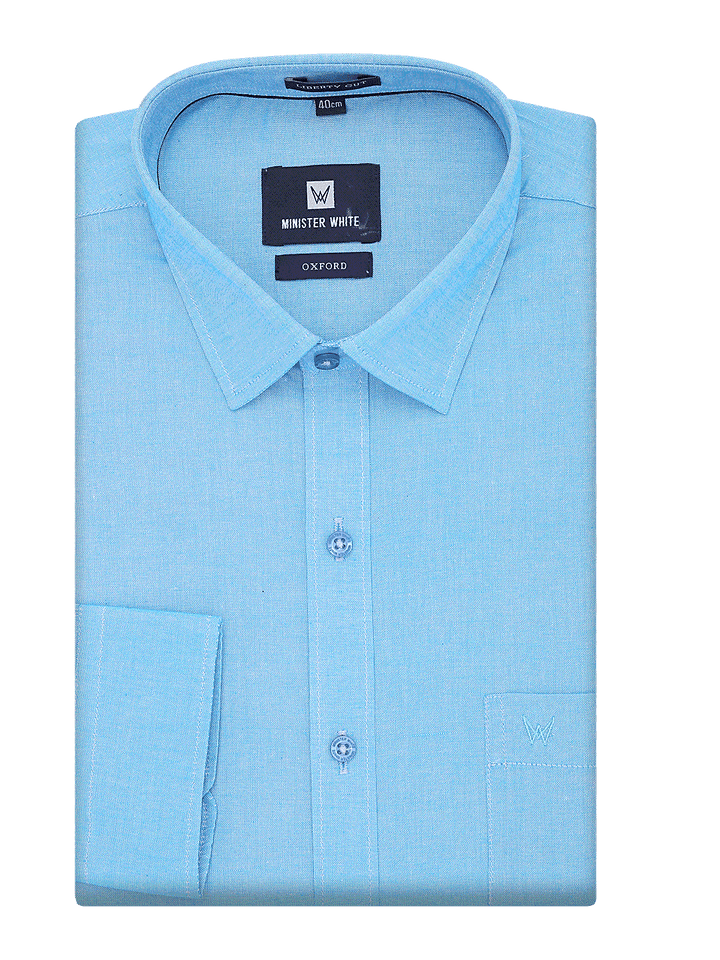 Mens Cotton Regular Fit Sky Blue Shirt Oxford by Minister White