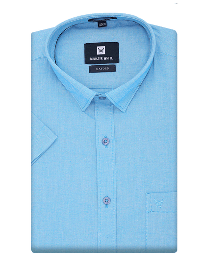 Mens Cotton Regular Fit Sky Blue Colour Shirt Oxford by Minister White