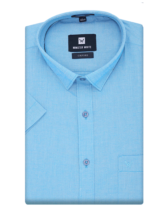 Mens Cotton Regular Fit Sky Blue Colour Shirt Oxford by Minister White
