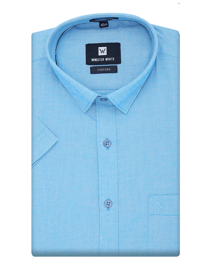 Mens Cotton Regular Fit Sky Blue Colour Shirt Oxford by Minister White