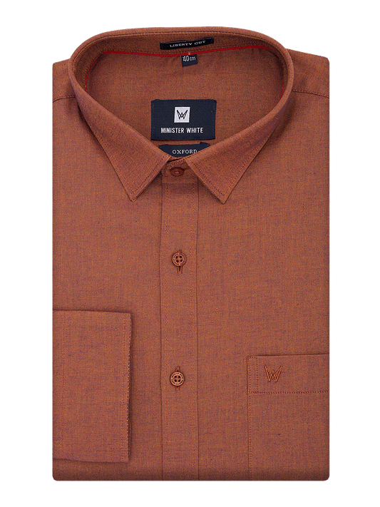Mens Cotton Regular Fit Rust Colour Shirt Oxford by Minister White
