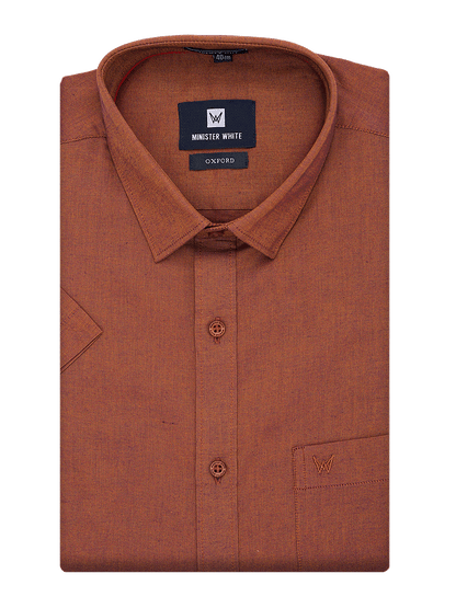 Mens Cotton Regular Fit Rust Shirt Oxford by Minister White