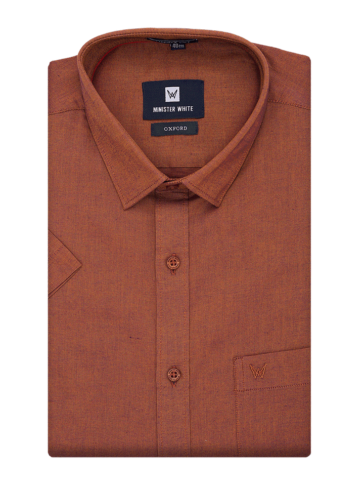 Mens Cotton Regular Fit Rust Shirt Oxford by Minister White
