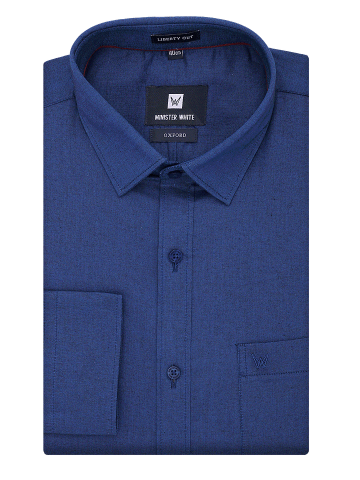 Mens Cotton Regular Fit Navy Colour Shirt Oxford by Minister White