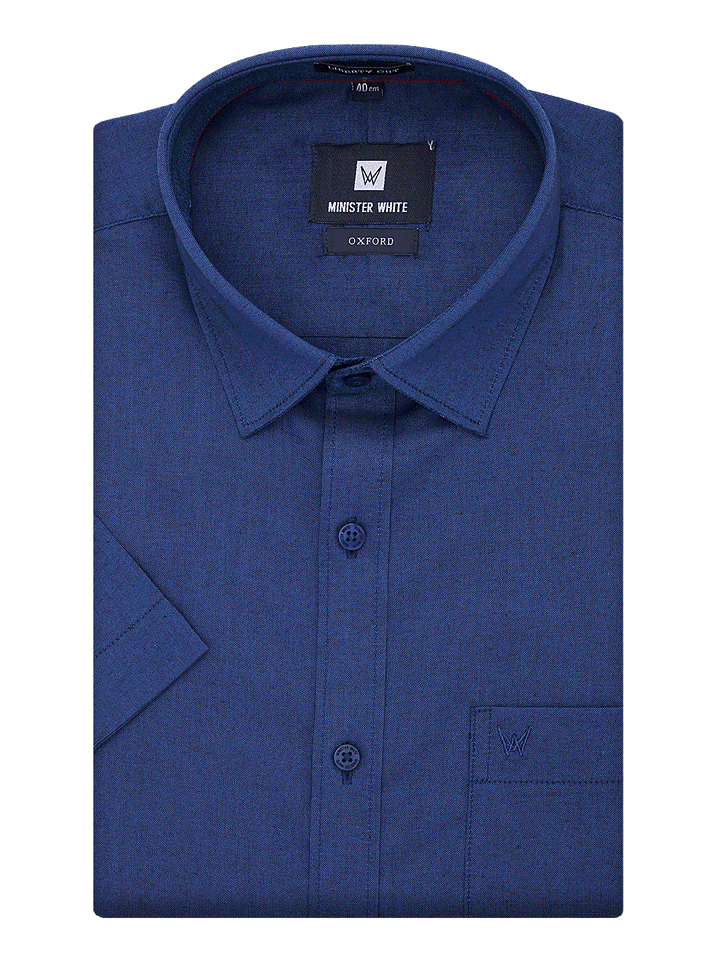 Mens Cotton Regular Fit Navy Shirt Oxford by Minister White