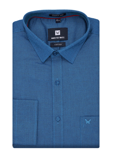 Mens Cotton Regular Fit Teal Shirt Oxford by Minister White