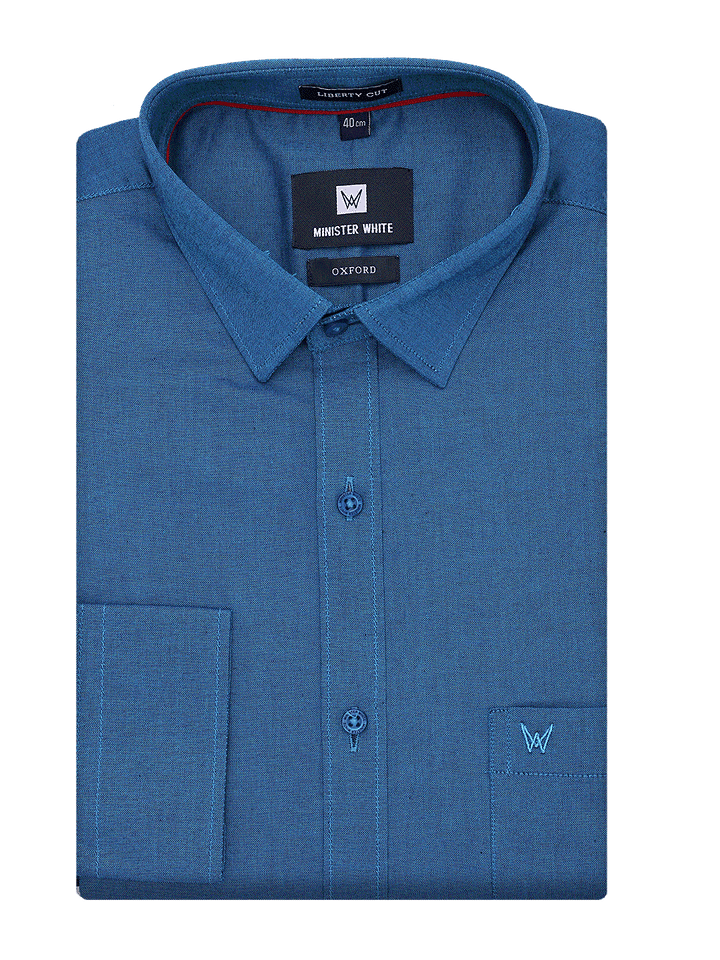 Mens Cotton Regular Fit Teal Shirt Oxford by Minister White