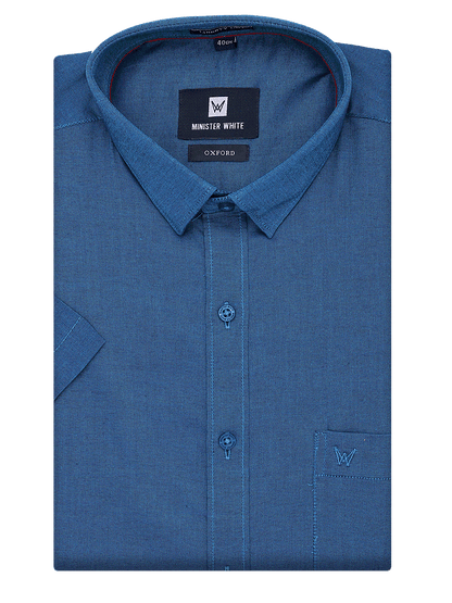 Mens Cotton Regular Fit Teal Colour Shirt Oxford by Minister White