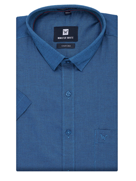 Mens Cotton Regular Fit Teal Colour Shirt Oxford by Minister White