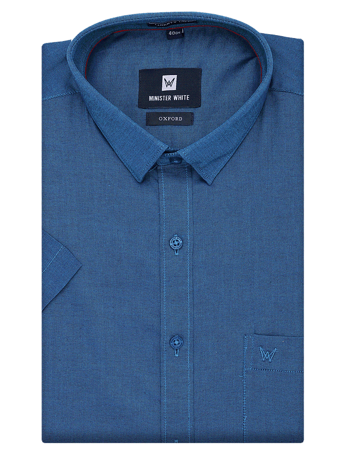 Mens Cotton Regular Fit Teal Colour Shirt Oxford by Minister White