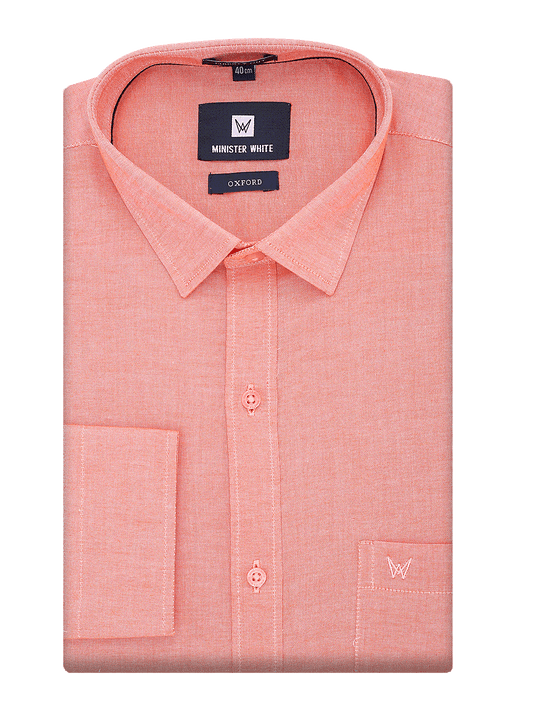 Mens Cotton Regular Fit Peach Colour Shirt Oxford by Minister White