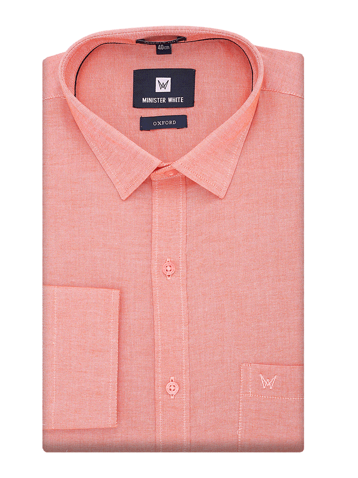 Mens Cotton Regular Fit Peach Colour Shirt Oxford by Minister White
