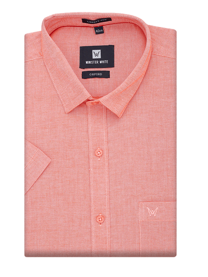 Mens Cotton Regular Fit Peach Shirt Oxford by Minister White