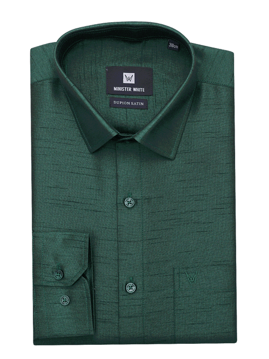 Mens Dupion Satin Regular Fit Dark Green Colour Shirt by Minister White