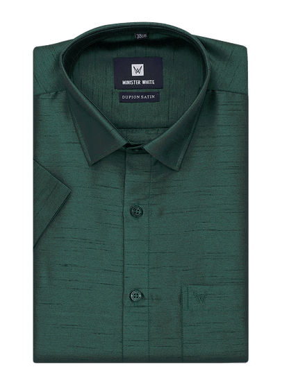 Mens Dupion Satin Regular Fit Dark Green Shirt by Minister White