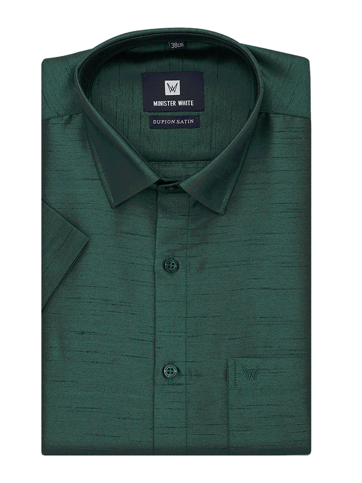 Mens Dupion Satin Regular Fit Dark Green Shirt by Minister White