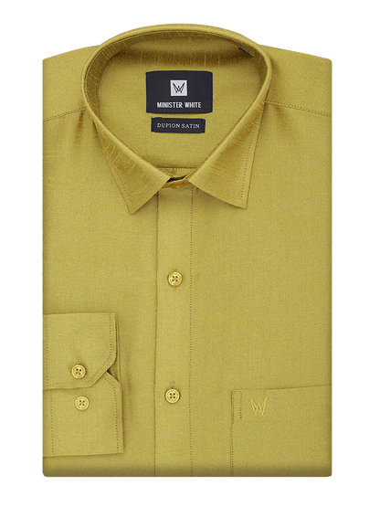 Mens Dupion Satin Regular Fit Leaf Green Colour Shirt by Minister White