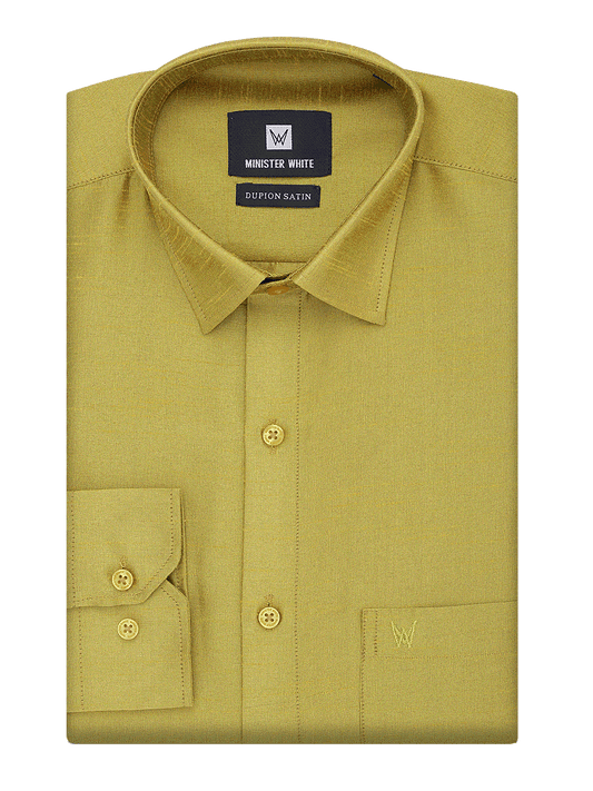 Mens Dupion Satin Regular Fit Leaf Green Colour Shirt by Minister White
