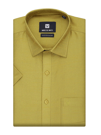 Mens Dupion Satin Regular Fit Leaf Green Shirt by Minister White