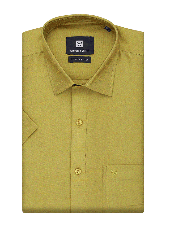 Mens Dupion Satin Regular Fit Leaf Green Shirt by Minister White
