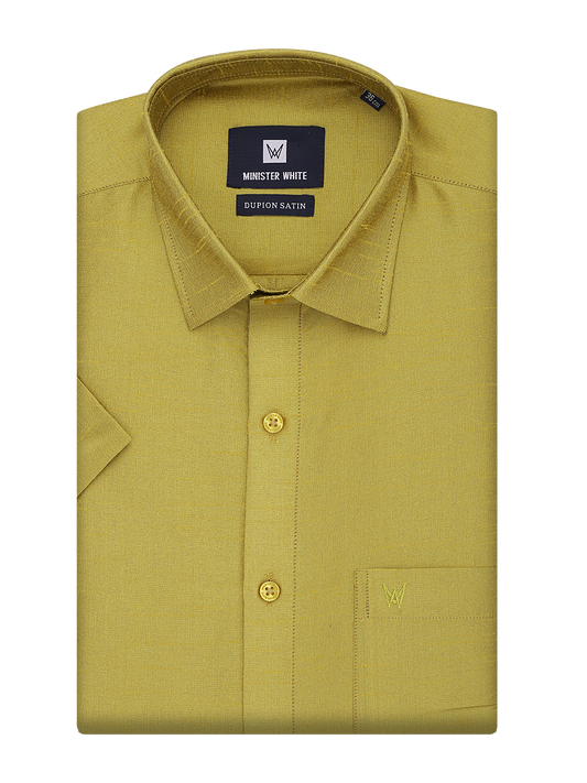 Mens Dupion Satin Regular Fit Lemon Yellow Colour Shirt by Minister White