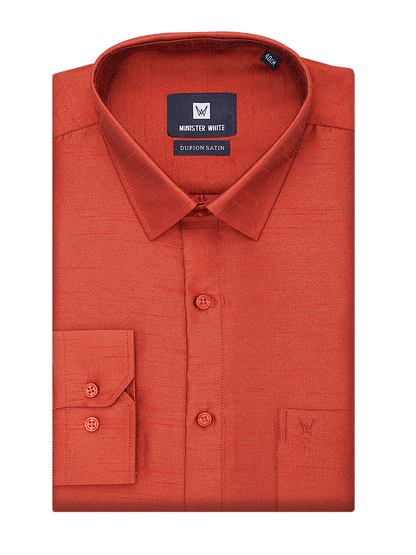 Mens Dupion Satin Regular Fit Brick Red Colour Shirt by Minister White