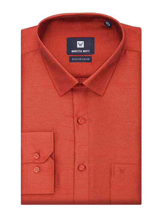 Mens Dupion Satin Regular Fit Brick Red Colour Shirt by Minister White