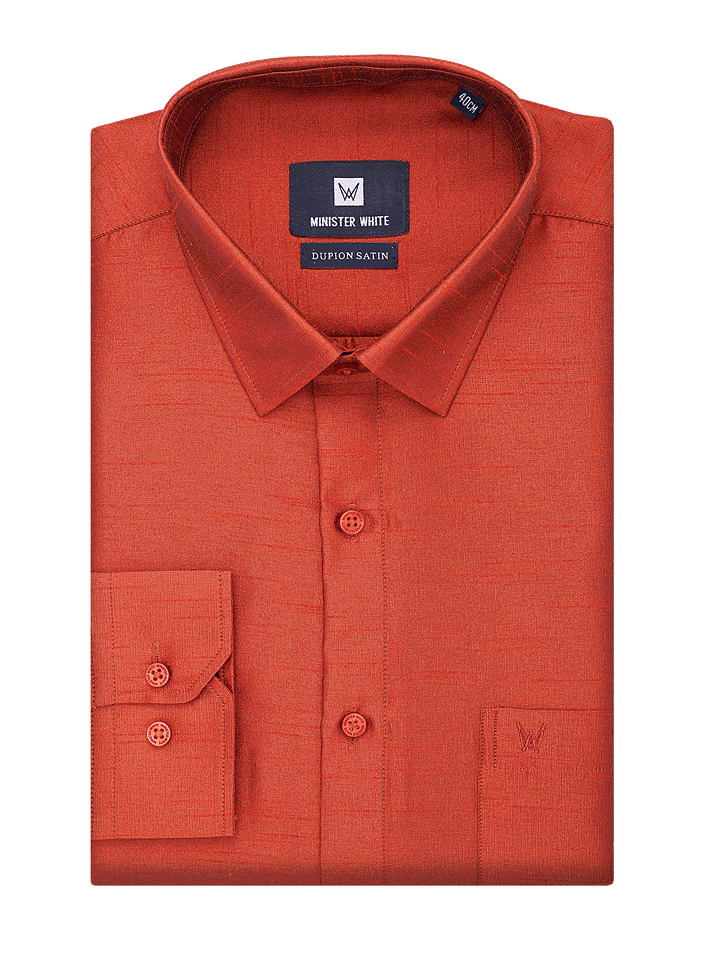 Mens Dupion Satin Regular Fit Brick Red Colour Shirt by Minister White