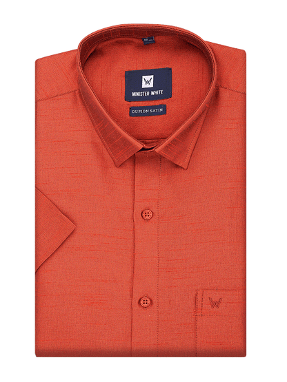 Mens Dupion Satin Regular Fit Brick Red Shirt by Minister White