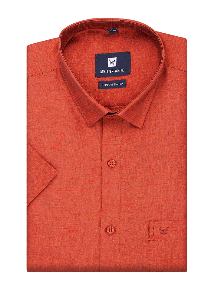 Mens Dupion Satin Regular Fit Brick Red Shirt by Minister White