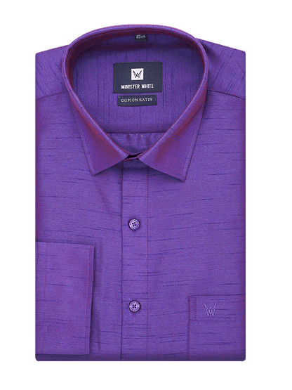 Mens Dupion Satin Regular Fit Dark Violet Colour Shirt by Minister White