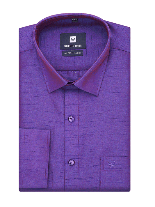 Mens Dupion Satin Regular Fit Dark Violet Colour Shirt by Minister White
