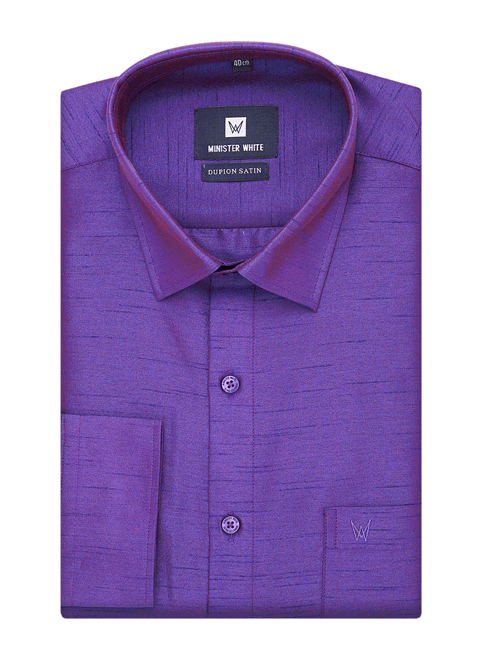 Mens Dupion Satin Regular Fit Dark Violet Colour Shirt by Minister White