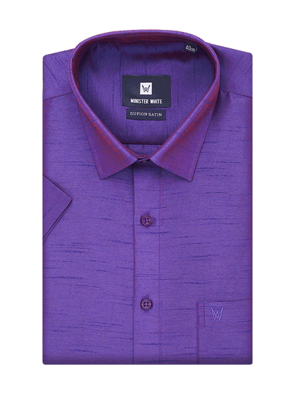 Mens Dupion Satin Regular Fit Dark Violet Shirt by Minister White