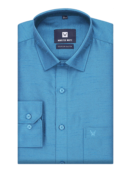 Mens Dupion Satin Regular Fit Blue Colour Shirt by Minister White