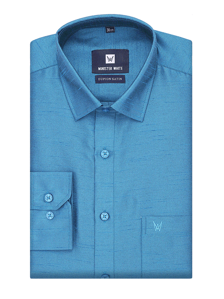 Mens Dupion Satin Regular Fit Blue Colour Shirt by Minister White