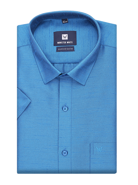 Mens Dupion Satin Regular Fit Royal Blue Colour Shirt by Minister White