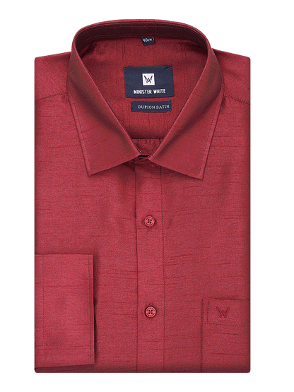 Mens Dupion Satin Regular Fit Maroon Colour Shirt by Minister White
