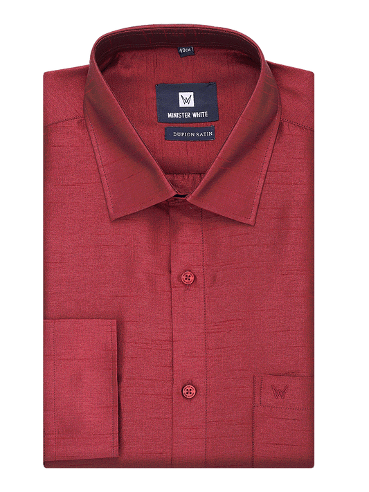 Mens Dupion Satin Regular Fit Maroon Colour Shirt by Minister White