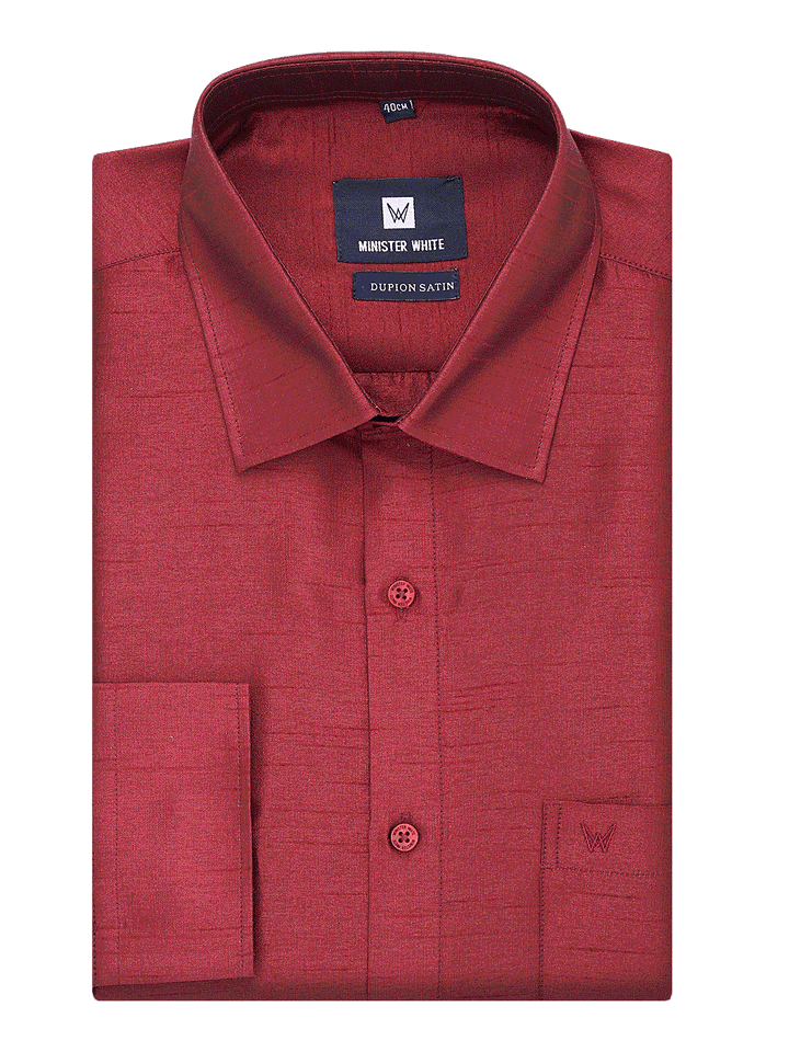 Mens Dupion Satin Regular Fit Maroon Colour Shirt by Minister White